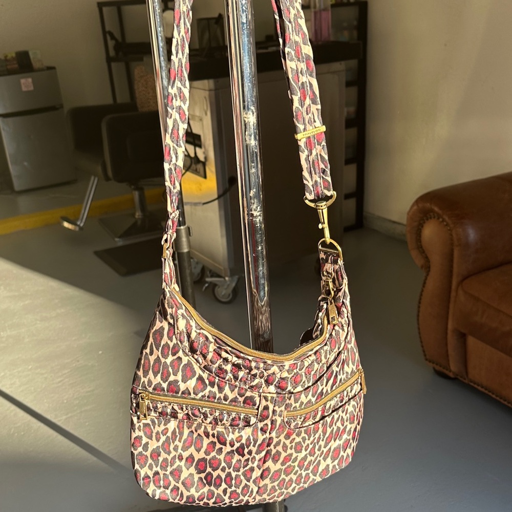 Travelon Leopard Print Shoulder Bag with Gold Accents
